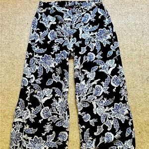 VINCE CAMUTO Women's Woodblock Floral Ruffle Hem Pants Size 10 in Rich Black